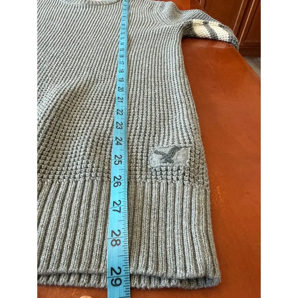 American Eagle Men’s Waffle Knit Sweater Gray White Striped 2009 Medium